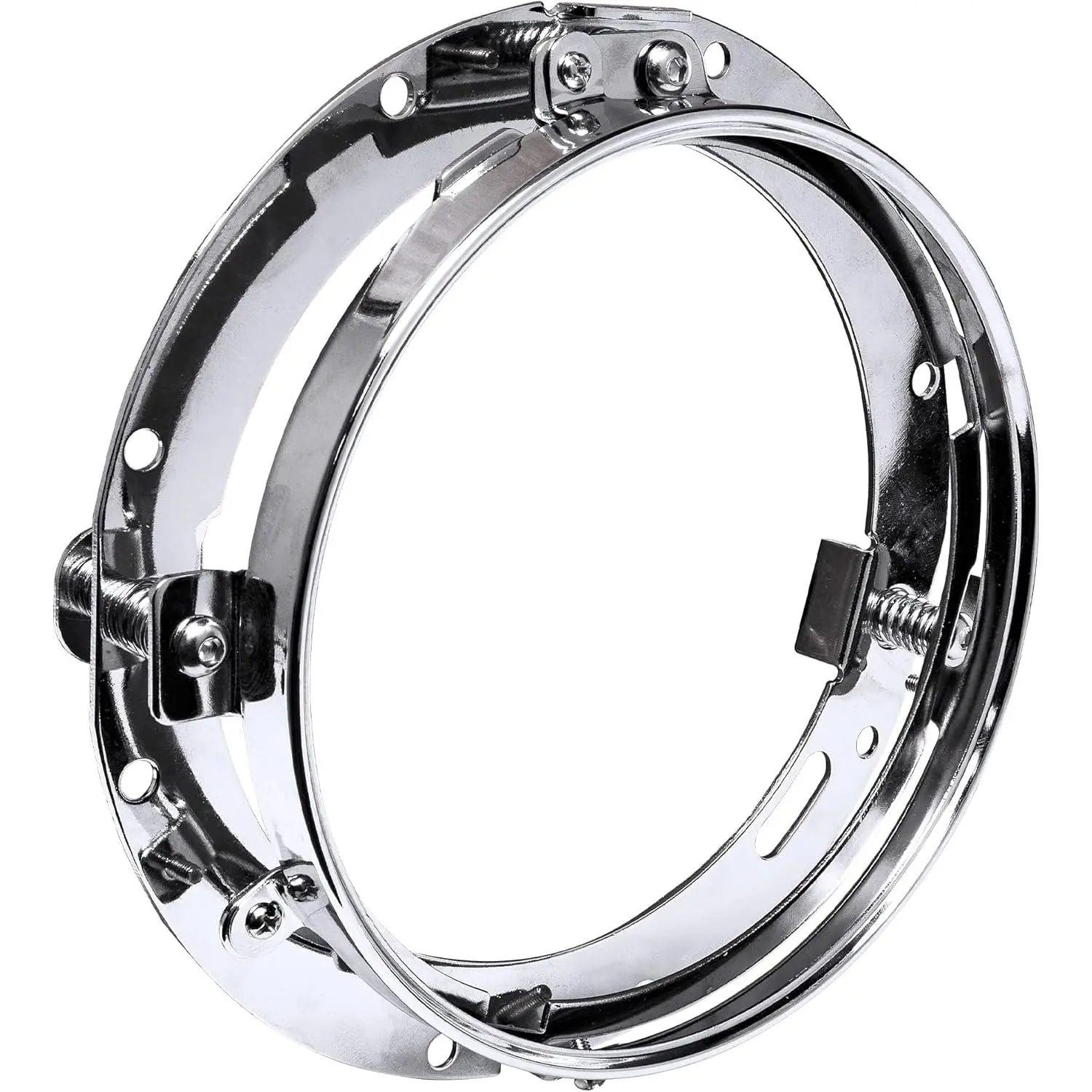 True Mods Chrome 7 in Round Headlight Ring Mounting Bracket for Harley Davidson '94-'13 Touring, Street Glide, Fat Boy, Road King, Electra Glide Ultra Classic, Adjustable, Spring-Equipped, Vibration-Reducing, Quick-Swap, Free Wheeler Compatible