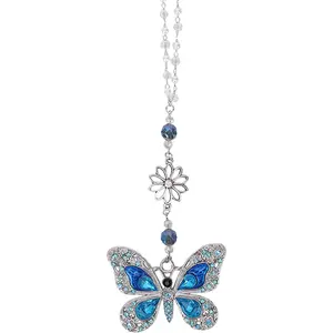 Rear View Mirror Accessories  Charms - Blue Butterfly   Rhinestone  Pendant, Cute Sun Catcher Accessory, Halloween for Mom Driver