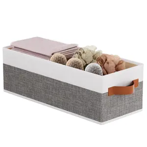 Foldable Fabric Storage Bin with Handles - 1 Pack White & Gray Home Organizer, 15x6x5 In Open Storage Box for Home Organizing Needs