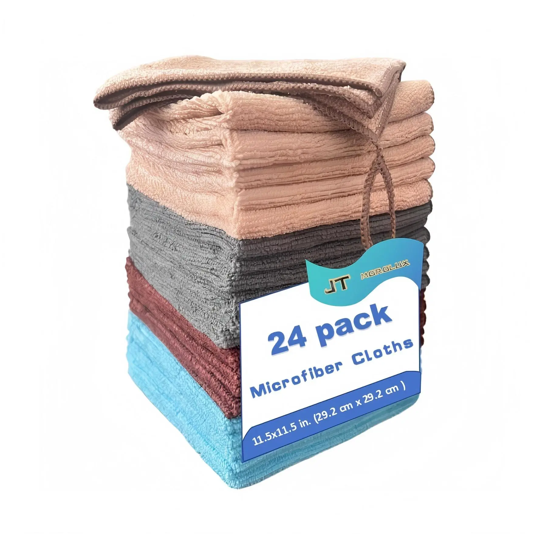 JT Microfiber Household Cleaning Cloths 24 Pack 12x12 Multi-Purpose Machine Washable Absorbent Towels for Kitchen Car Home Appliances