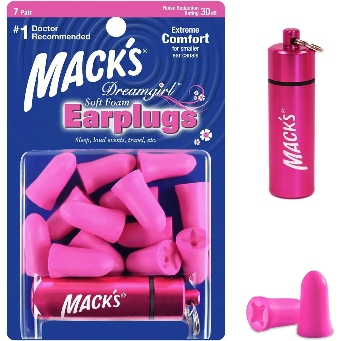 Mack’s Dreamgirl Soft Foam Earplugs, 7 Pair with Travel Case - Small Ear Plugs for Sleeping, Snoring, Studying, Loud Events, Traveling and Concerts
