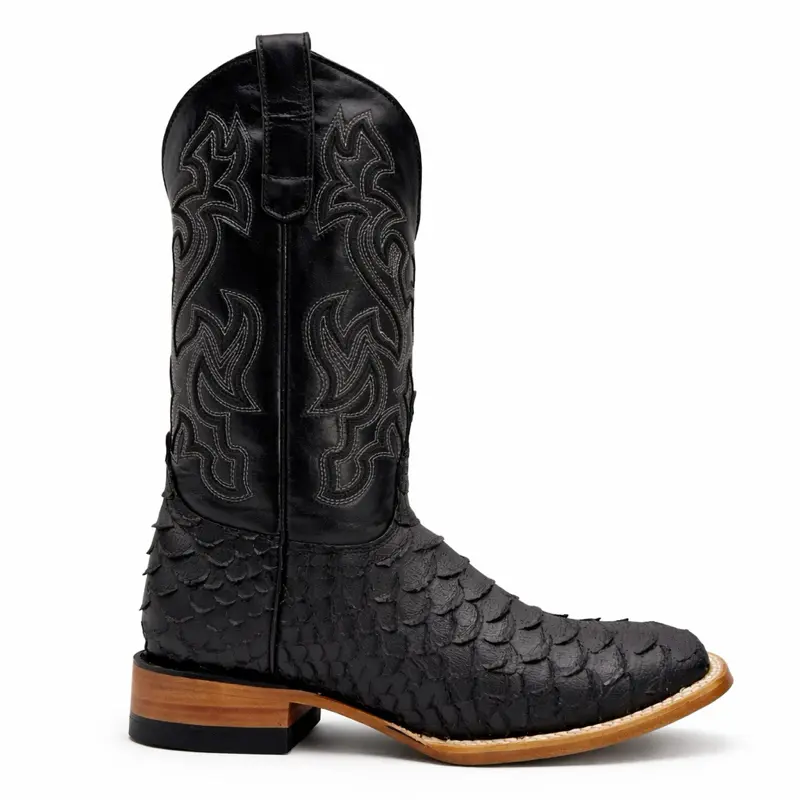 Dark Ranch Black Scale Boots-Square Toe