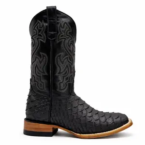 Dark Ranch Black Scale Boots-Square Toe