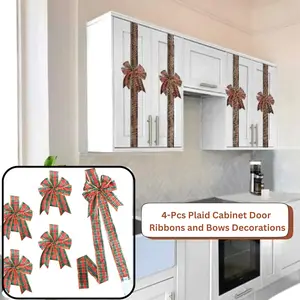 Chevaux 4- Pieces Plaid Cabinet Door Ribbons and Bows Christmas Decoration - Cabinet Christmas Bows
