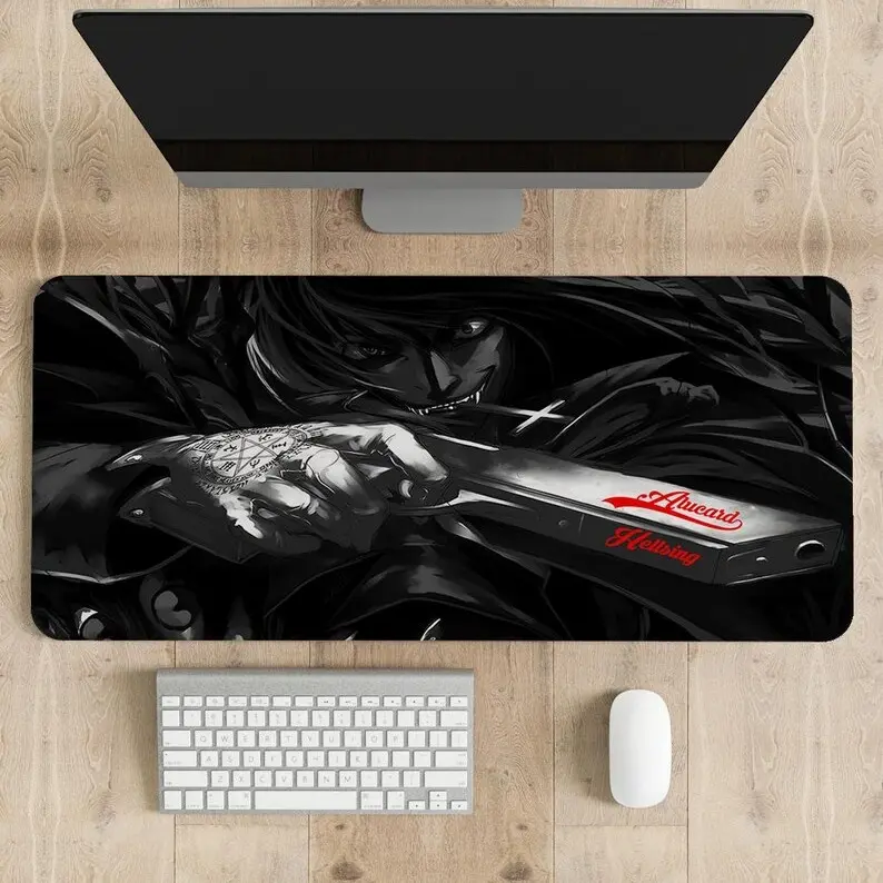 [Sale Up to 65% Off][Free Shipping] Alucard Vampire Desk Mat, Hellsing Ultimate Mouse Pad, XL Anime Gaming Mat, Non-Slip Keyboard Pad, Gothic Gamer Room Decor