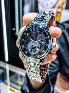 Stylish High-Quality Luxury Mechanical Tourbillon Watch for Men, All-Season Casual Analog Timepiece with Calendar, No Battery Needed, Stainless Steel Watch