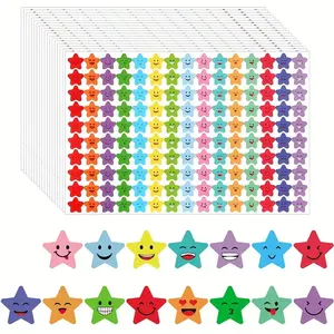 1500 Star Adhesive Stickers, 15 Designs Happy Smiley Faces, Student Reward Charts Behavior Labels, DIY Crafts Scrapbook School Office Supplies