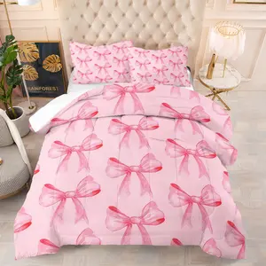 Pink Bow Comforter Set,Including 1 Quilt and 1 or 2 Pillowcases Without Pillows,Suitable as Fashionable Bedding Set for Family or Friends,Soft and Warm Bedroom Decoration, Decorative Bedding Set