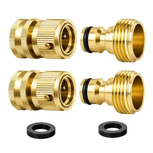 1/2 Sets Garden Hose Quick Connector, Solid Brass 3/4 inch GHT No-Leak Design Quick Connector, Male & Female Garden Hose Fitting Water Hose Connectors