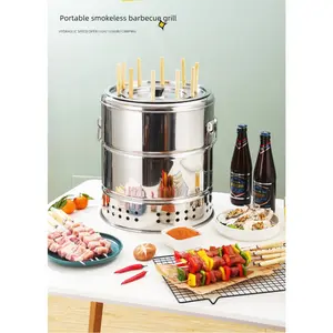 New Smokeless BBQ Grill for Home Indoor Round Grill Outdoor Charcoal BBQ Hanging Grill Stainless Steel BBQ Rack Surrounding Stove