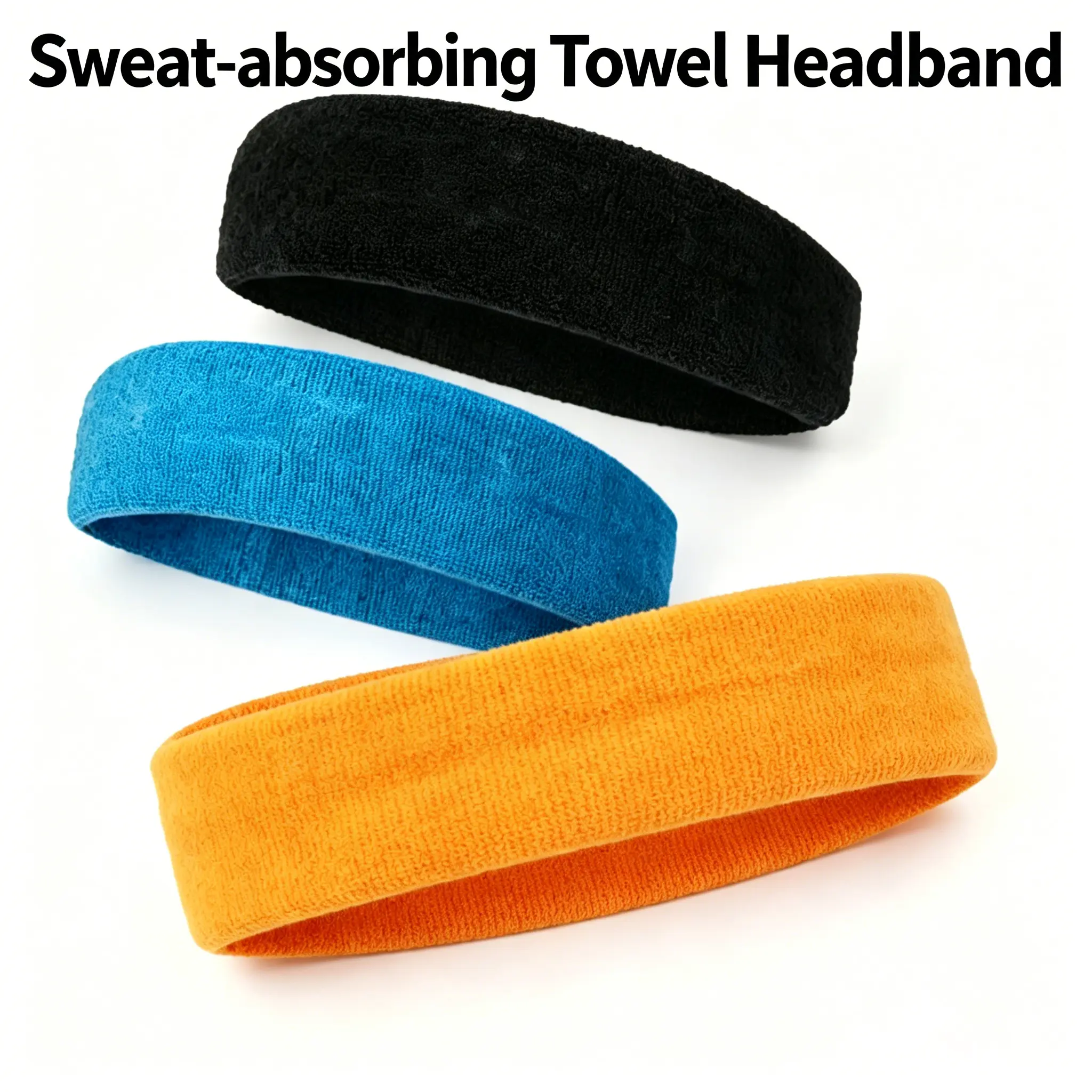 3 Pack Sports Headbands - Sweat Absorbent Cotton Terry Cloth Workout Headbands for Basketball Tennis Running