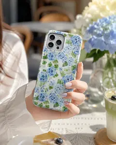 MagSafe Blue Hydrangea Aesthetic Flowers Case for iPhone17 16 15 14 13Pro Max, Cute Girly Floral Magnetic 2-in-1 Dual Layer Shockproof Cover