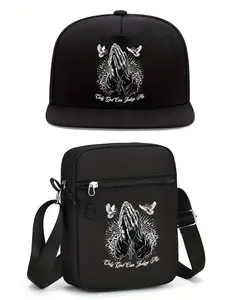 Unisex Street Style Baseball Cap & Crossbody Bag Set, Jesus Redemption Hand Print Design, Adjustable Fit, Perfect Gift for Friends