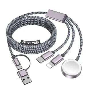 Travel Essentials, Upgraded 3-in-2 USB-C Cable for Apple Watch Charger/iPhone Charger, Multi Charging Cable, Cruise & Camping Essentials, Portable for iWatch Series 10-2/Ultra/SE & iPhone 16-12 - 4FT