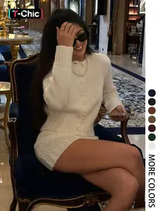 Women's Elegant Retro French Style Short Cardigan Sweater Set, Casual Long Sleeve Knit and Skirt for Autumn Winter Fashion Clothes