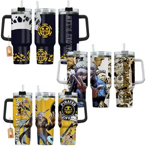Trafalgar Law OP Anime Manga 40oz Tumbler Stainless Steel with Straw, Lid and Handle - Double Wall Insulated Flasks – Perfect Gift for Fans