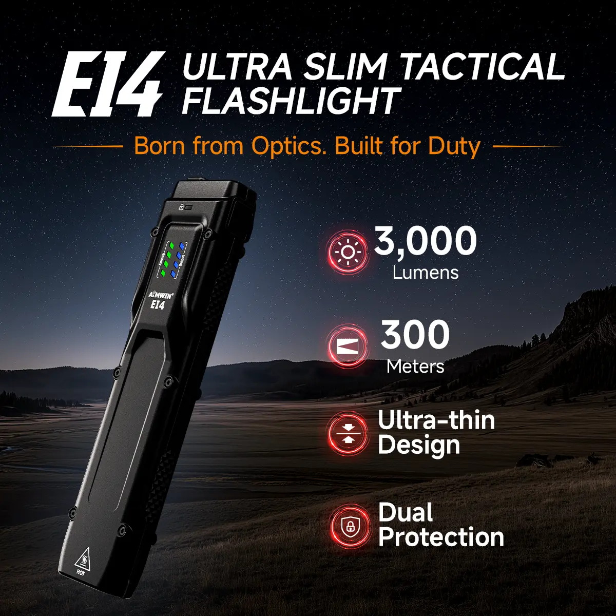 AIMWIN EI4 Rechargeable USB-C EDC Flashlight - 3000 Lumens Super Bright, Ultra-Thin Compact Pocket Size, for Camping Hiking Outdoor Emergency Work, Father's Day Gift for Dad Memorial Day, Outdoor Work, Unisex, Adults, America