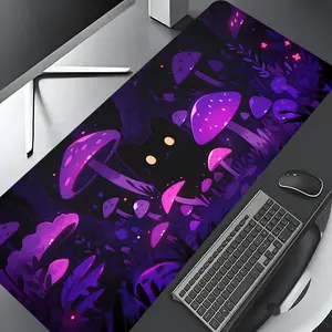 Mysterious Cat & Mushroom Pattern Mouse Pad, Rectangle Gaming Mouse Pad, Non-slip Rubber Base Mousepad, Desk Keyboard Mouse Mat for Home Office Game Room Desktop Accessory