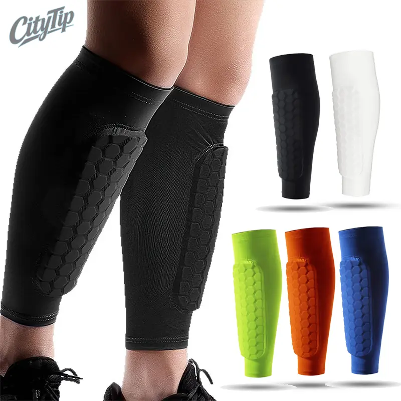 1 Pair Soccer Calf Compression Sleeves with Honeycomb Padding, Non-Slip Protective Leg Sleeves for Men Women, Lightweight Shin Guard Sleeve for Football, Basketball, Baseball, Boxing, Taekwondo, Cycling & Outdoor Sports Gear