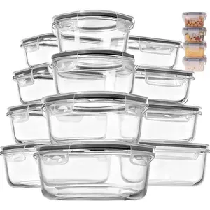 Portable 12PCS Leakproof Glass Meal Prep Bento Boxes with Grey Lids, BPA-Free Airtight Microwave Safe Food Storage Containers, Affordable Set for Leftovers, Fridge Storage & Office Lunch, Budget Kitchen Essential