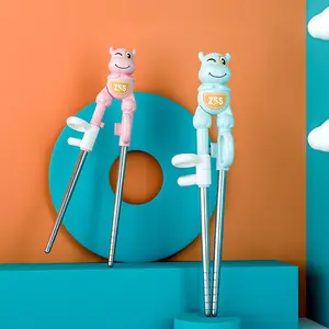 Stainless Steel Children Learning Training Chopsticks, Suitable for Ages 3-8, Water Boil and Steam Sterilization, Asian Style