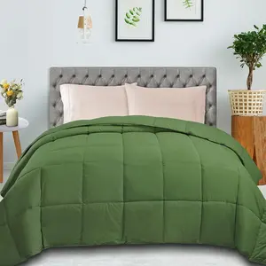-Down Alternative Comforter,, Fluffy,, Lightweight, Decorative, Duvet Insert, Plush, Oversized Essential, Box Quilt, Twin, Terrace Green