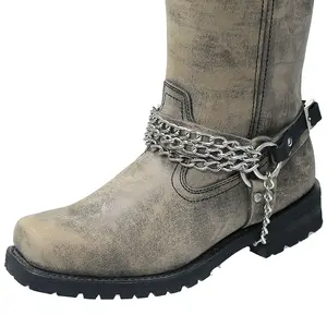 Jamin Leather Triple Chain Boot Straps #BS31 - Black & Chrome