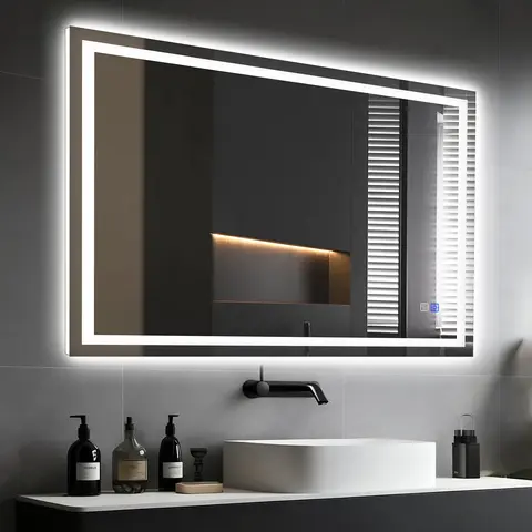 GLITGATE LED Bathroom Mirror, LED Wall Mirror, Polished Glass Finish, 3 Color Modes Dimmable, CRI90+, Anti-Fog, Memory Function, Wall Mounted (Horizontal/Vertical), Perfect for Washing, Shaving, and Makeup, Stockup Mothersday