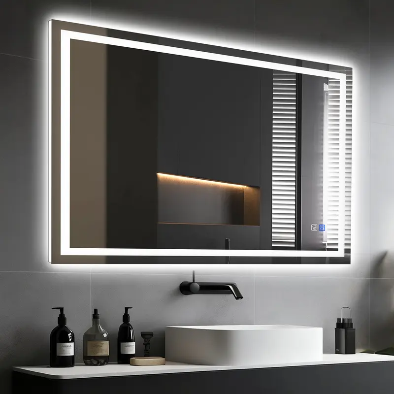 GLITGATE LED Bathroom Mirror, LED Wall Mirror, Polished Glass Finish, 3 Color Modes Dimmable, CRI90+, Anti-Fog, Memory Function, Wall Mounted (Horizontal/Vertical), Perfect for Washing, Shaving, and Makeup, Stockup Mothersday