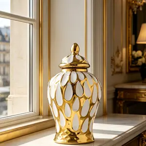 Contemporary Filigree Ceramic Vase, Large Textured Decor Jar, Luxury Modern Home Decor Ornament for Office & Entryway