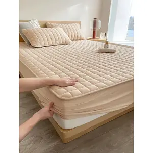 Waterproof (only Water Barrier) Plaid Textured Fitted Sheet, 1 Count Bedroom Accessories Bedding Quilted Mattress Cover for Bedroom, Guest Room, Apartment, School, Fall Decor (excluding Pillow Core), Room Accessories, Bedroom Decor