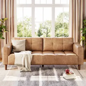 🛋️ 83" Modern 3-Seater Faux Leather Sofa – Deep Seats, Wide Arms, Back Cushions & 2 Pillows – Oversized Comfort for Living Room, Bedroom or Office! ✨, Sofas Living Room