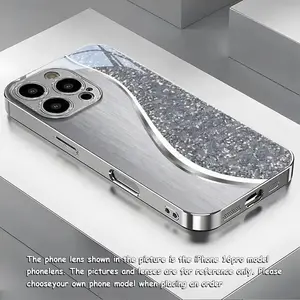 This silver-glitter curved case features a drop-proof and non-slip TPU electroplated silver glass finish, suitable for iPhone 17, 16, 15, 14, 13, 12, 11, and Samsung models. It makes a great gift for friends or family.