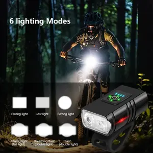 Super Bright T6 LED Bicycle Front Light Headlights - Rechargeable LED-Powered Handle Bar Mini Headlamp, Type-C Charging, 6 Brightness Levels, Flood Beam, Secure Strap, Easy Installation, Fits Most MTB/Road Bikes for Cycling Safety & Visibility, Rechargeab