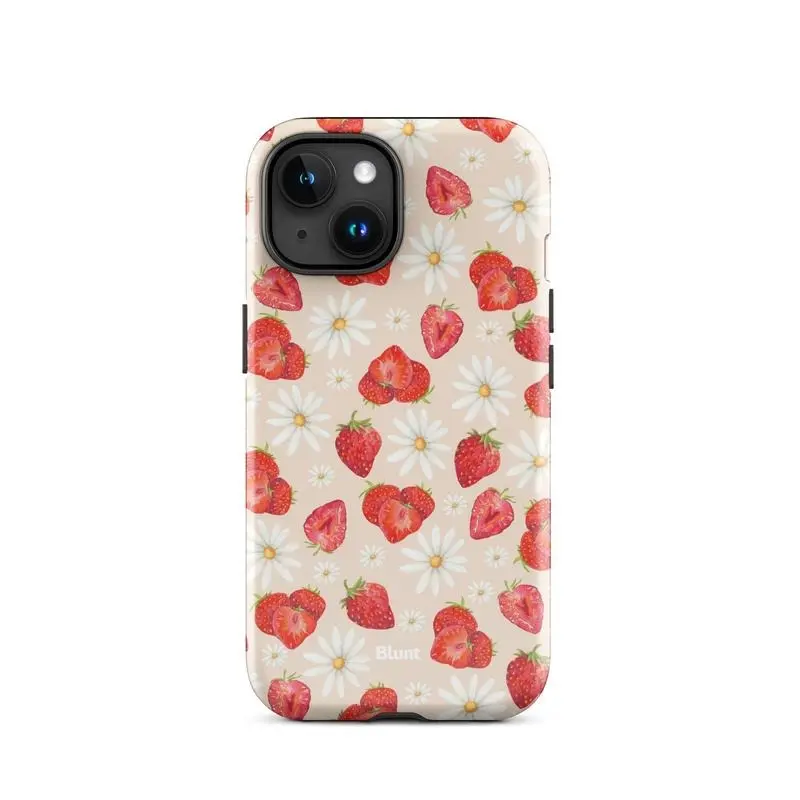 A stylish strawberry garden floral pattern double-layer protective case for spring, summer, and autumn. Durable and sturdy, this 2-in-1 case is compatible with iPhone 17/16/15/14/13/12/11 Pro Max/Plus/Pro and Samsung Galaxy S25/S24/S23 Ultra series.