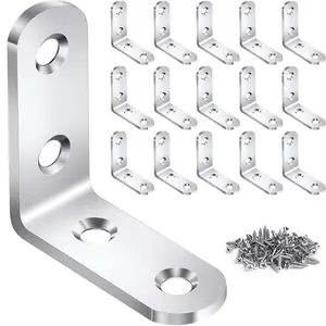 50-Piece Heavy-Duty L-Type Bracket Kit, Stainless Steel, 90-Degree Right Angle Brackets, Silver Color, Ideal for Furniture Repair and Construction