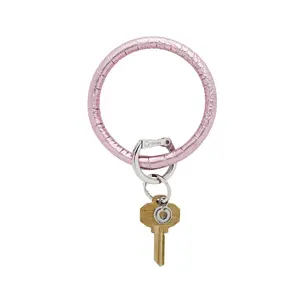 OVENTURE Leather Big O® Key Ring - Rosé Croc-Embossed Metallic Pink Bracelet Keychain with Secure Locking Clasp & Hands-Free Design