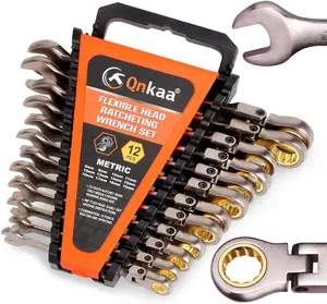 "TODAY ONLY" Flexible Ratcheting Wrench Set 12pcs Metric 8-19mm Flex-Head Spanner Gear Ring Ratchet Combination Wrenches Kit with Portable Organizer