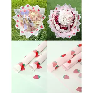 20pcs PE Waterproof Bouquet Wrapping Paper with Strawberry Print, Festive Look Florist Supplies for Wedding, Birthday Gift DIY