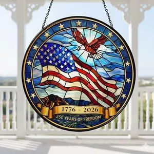 American Stain Glass Suncatcher 1776–2026, USA 250th Anniversary, American Eagle Flag, Patriotic Ornament, America Independence Day