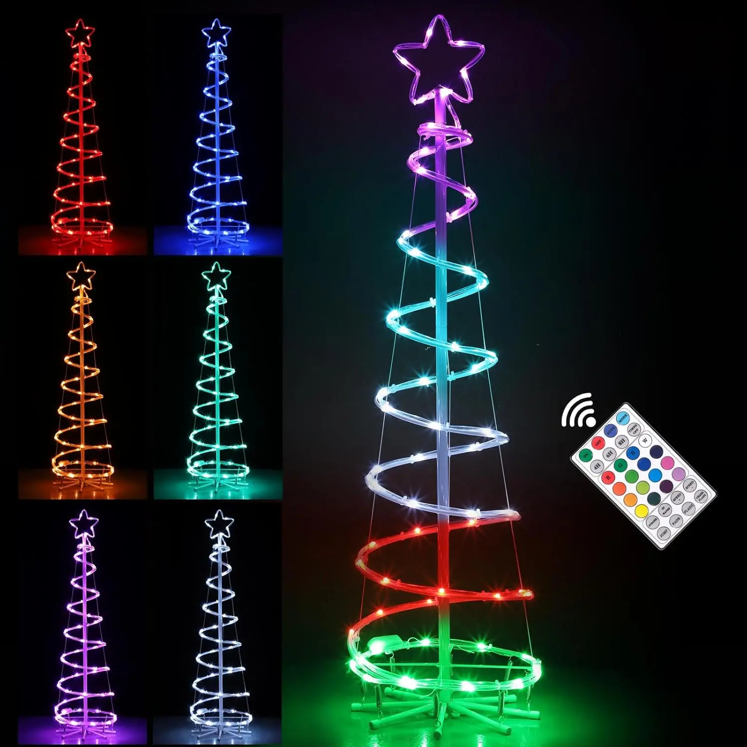 4ft Multicolor Spiral Christmas Tree, 16 Color LED Lighted Artificial Tree Decor with Remote Timer, Outdoor Yard Porch Indoor Holiday Decoration