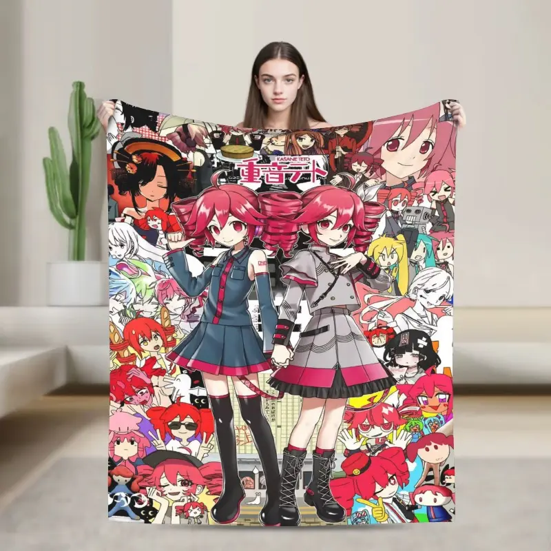 Anime Manga Kasane Teto Character Art Flannel Blanket - Soft, Breathable All-Season Blanket for Living Room, Travel, Gifts for Boyfriend, Anime Manga Blankets summerwins