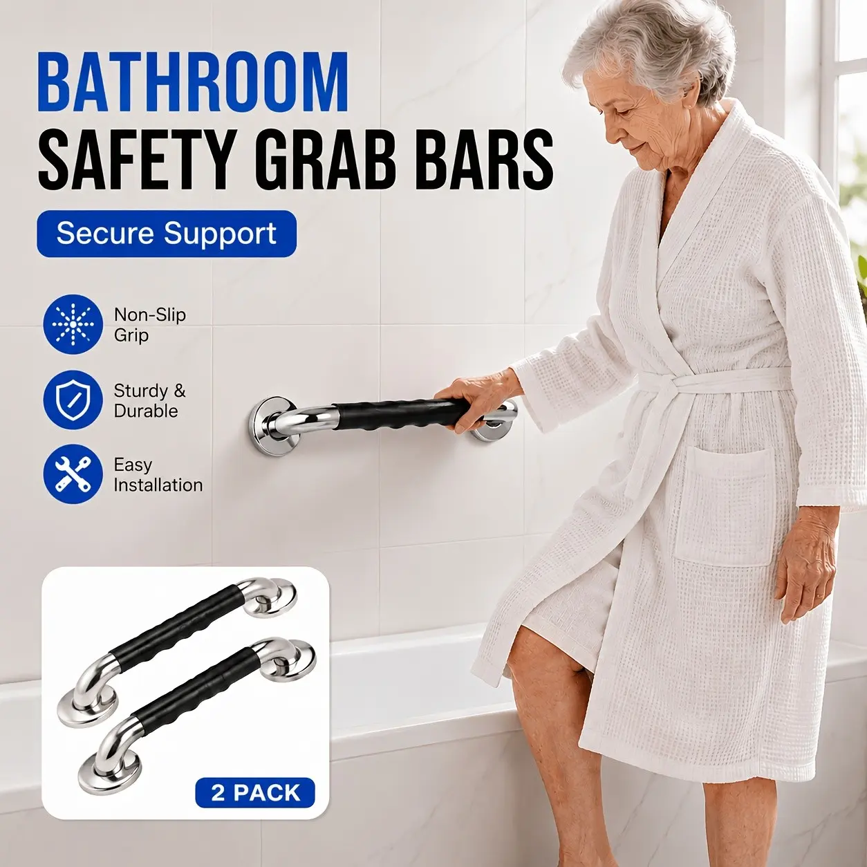 2pcs 13.8-inch/17.8-inch Bath And Shower Handrails, Shower Non-slip Disabled Handrails, The Elderly Safety Bath And Toilet Handrails, Shower Handle Disabled Auxiliary Bathroom Handrails