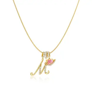 Dearmay Gold 3-Layering Initial A.Z Letter Pendant Necklaces for Women Snake Chain Choker Pink Heart Zircon Adjustable Length Necklace Jewelry ForBlackfriday Christmas