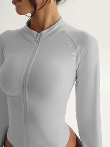 Women's Solid Zip Up Raglan Sleeve Lightweight Sports Jacket, Outdoor Zipper Jacket, Sporty Long Sleeve Outerwear for Yoga Gym Workout, Ladies Sportswear for All Seasons, Sporty Breathable Outerwear
