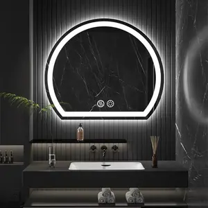 Semi-Circular LED Bathroom Mirror With Lights, Anti-Fog, Dimmable Shower Mirror, High Definition Makeup Mirror, Wall-Mounted Vanity Mirror, Memory Function, Tempered Glass,Shatter-Proof, US standard plug/Switch, Size 20inch, Bathroom Decor And Accessories