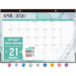 Desk Calendar 2026-2027, 21 Months Calendar Runs from April 2026 to December 2027, 17" x 12" Large 2026 Wall Calendar Monthly Planner with Plastic Cover for Home School Office