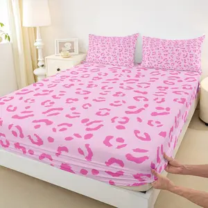 Pink Leopard Print Girly Fitted Sheet,Kids Girls Woman Room Decor,Abstract Cheetah Skin Vivid Bed Cover,Wild Animals Hair Bedding Set,Rustic Romantic Bed Sheet