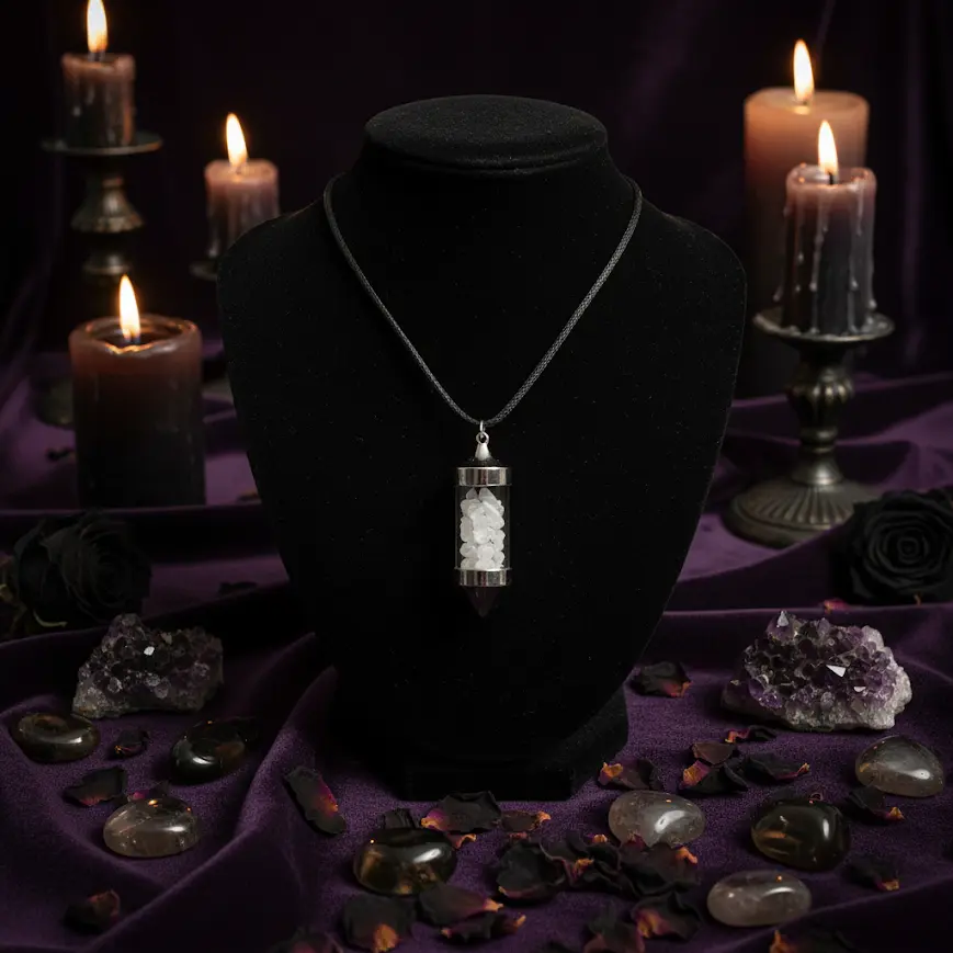 Vial Pendant/Pendulum with Natural Crystal Quartz