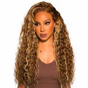 FOWAS Deep Wave Curly Lace Front Wig for Women,Black Deep Wave Wig,P4/27 Color Deep Wave, Red Wine Human Hair Look Wig with Natural Hairline, Pre-Styled Baby Hair 13*4 Lace Frontal Wig